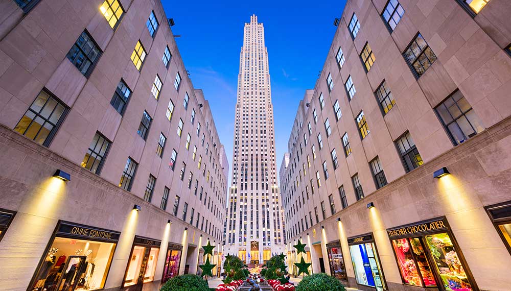 View of Empire State Building during holiday season
