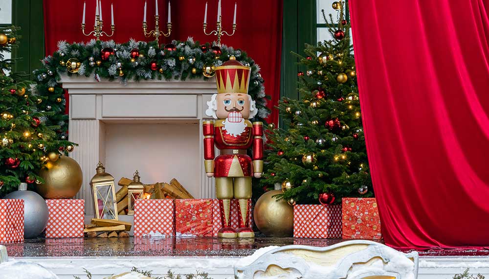 Nutcracker among Christmas decorations
