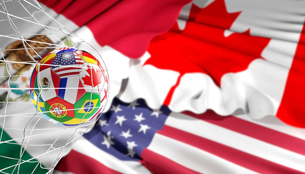 World Cup soccer ball with Mexico Canada and US flags
